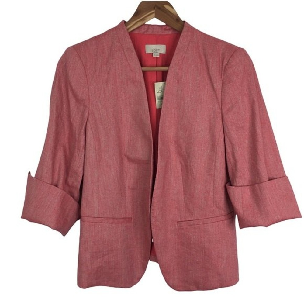 LOFT Salmon Pink Spring Linen‎ Blazer Peplum Back Size 10 Petite Career Business